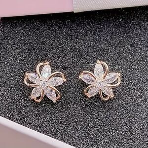 Rose Gold Floral Rhinestone Earrings Multi Gemstone Crystal Flower Post Back New